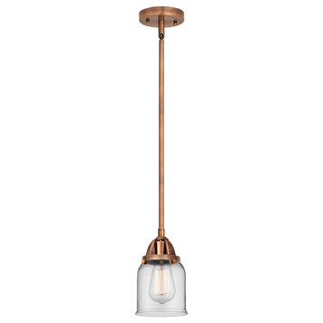 Innovations Bell 1 Light 8.5" Mini Pendant, Antique Copper/Clear