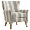 Comfortable Accent Chair, Padded Seat & Flared Arms With Nailhead, Gray Stripe
