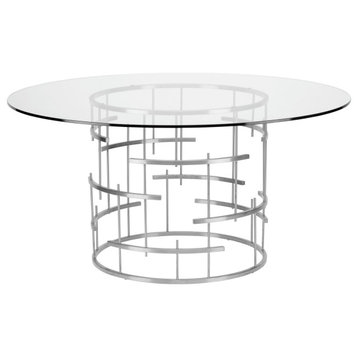 Round Tiffany Silver Metal Dining Table