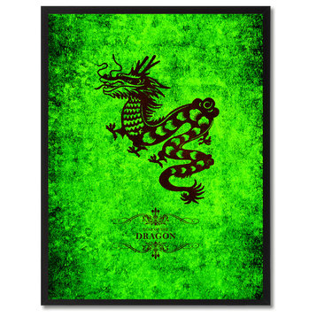 Dragon Chinese Zodiac Green Print on Canvas with Picture Frame, 13"x17"