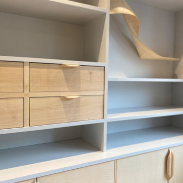 Home Office Sculptural Cabinetry with Sycamore and Sculpted Handles | Cheltenham
