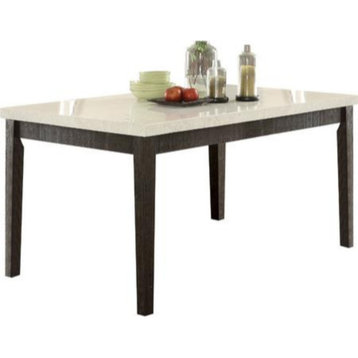 Rectangular Wooden Dining Table With Marble Top, White And Dark Oak Brown