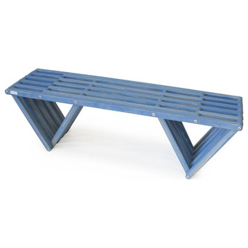Backless Solid Wood Small Bench Modern Design 54"Lx15"Wx17"H, Blue