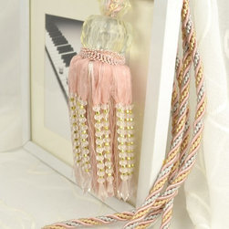 5 Colors QYM39 Polyester and Acrylic Curtain Tassel Tie Backs in Pink Color - Window Treatment Accessories
