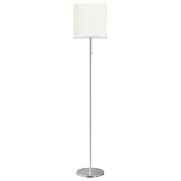 1x100W Floor Lamp w/ Aluminum Finish & White Fabric Shade