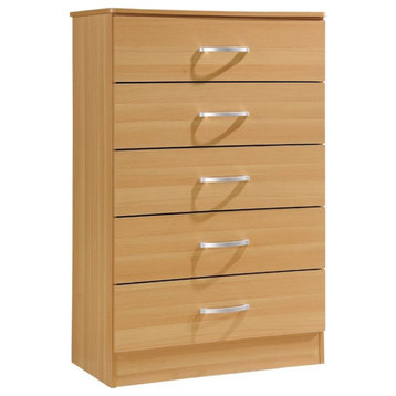 Pemberly Row Contemporary 5 Spacious Drawer Wood Chest in Beech Beige