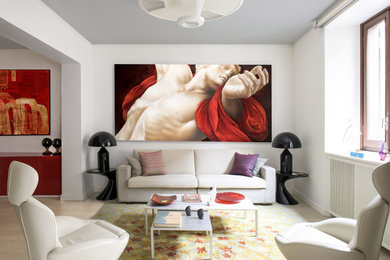 Design ideas for a contemporary family room in Rome.