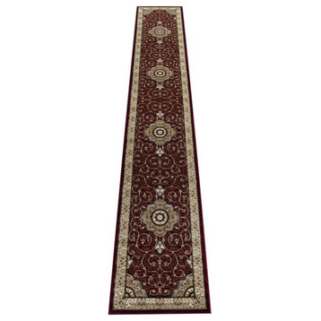 Portman Collection Persian Style Area Rug - Olefin Rug with Jute Backing, Burgundy, 3' X 15'