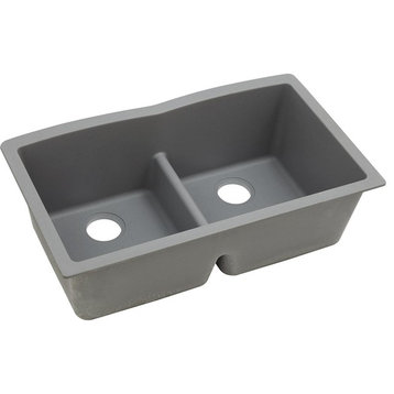 Elkay 33" Double Bowl Undermount 50/50 Quartztone Kitchen Sink, ELGDULB3322GS0