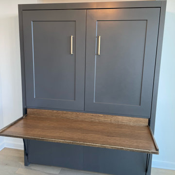 Custom Built Vertical Queen Size Murphy Bed with Desk Combo, Two-Tone Finish