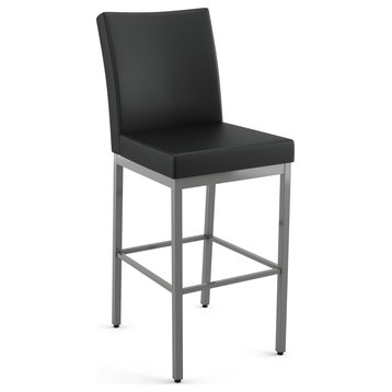 Amisco Perry Counter and Bar Stool, Charcoal Black Faux Leather / Metallic Grey Metal, Bar Height