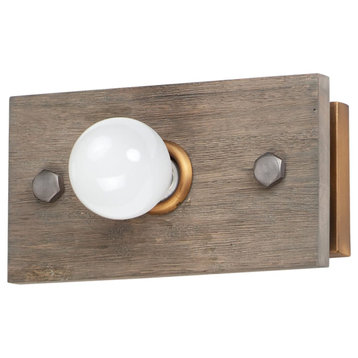 Maxim Plank Wall Sconce in Weathered Wood and Antique Brass