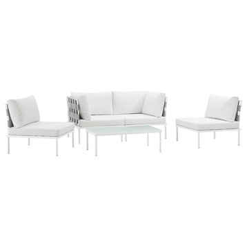 Modway Harmony 5 Piece Outdoor Patio Aluminum Sectional Sofa Set, White White