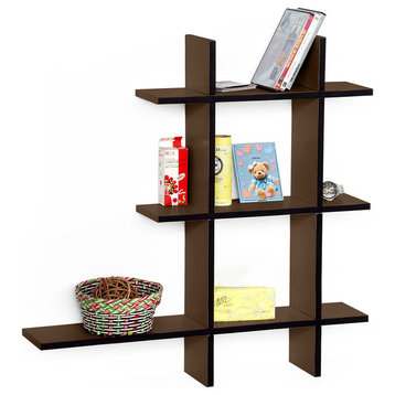 Light Coffee-A Leather Cross Type Shelf / Bookshelf / Floating Shelf (5 pcs)