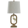 Crane Table Lamp, Distressed Light Brown, Off White Distressed Bird, Off White