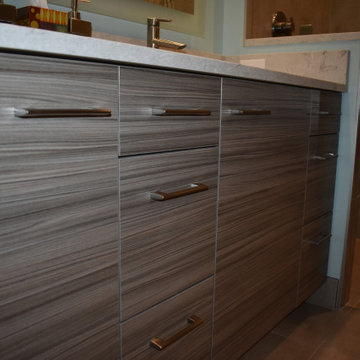 Beautiful modern bathroom with linear sensibilities