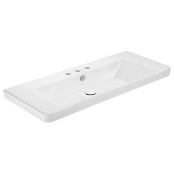 Luxury 105 WG Bathroom Sink in Glossy White, 3 Faucet Holes