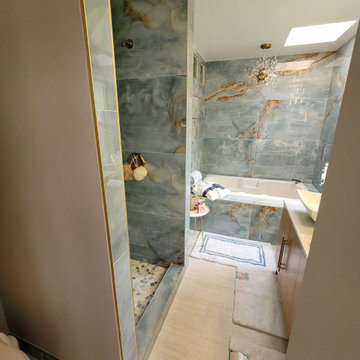 Bathroom Remodel; Huge Blue Tiles; Luxury shower and tub