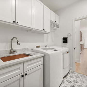 Modern Laundry Room Remodel with Quartz Counter and Utility Sink