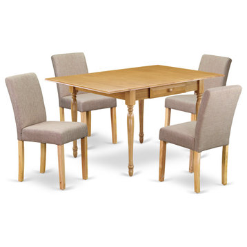 5-Piece Set, Table, 4 Parson Chairs, Light Fawn, Drop Leaf Table, Oak
