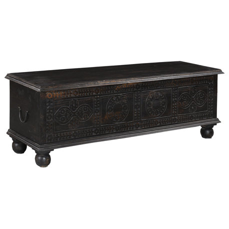 Brunswick Carved Box Ottoman, Black