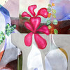 Abstract botanical painting, flower vase art, plant flower art, mixed media