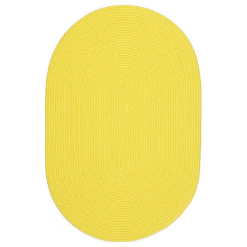 Lullaby Childrens Solid Braided Rug Solid Yellow 7'x9' Oval