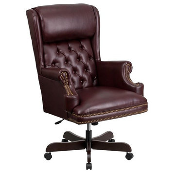 Scranton & Co Faux Leather/Wood Office Chair in Burgundy Red