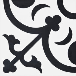 Moroccan Mosaic and Tile House - Nador Handmade Cement Tile, White/Black, Sample - Tile