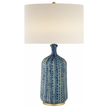 Culloden Table Lamp, 1-Light, Pebbled Aquamarine, Linen Shade, 32.5"H