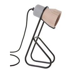 Black Thinkk Desk Lamp, Beech Wood Lampshade