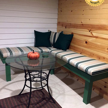 Striped Sunbrella Bench Seat Cushions Complement Sunroom Decor