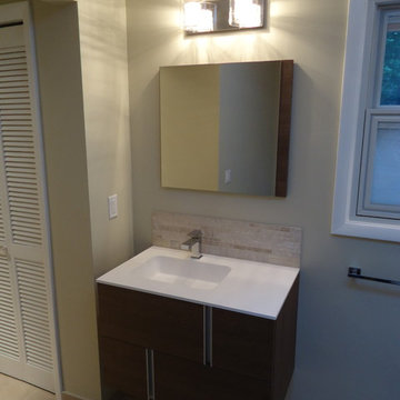Modern master bathroom with glass shower enclosure