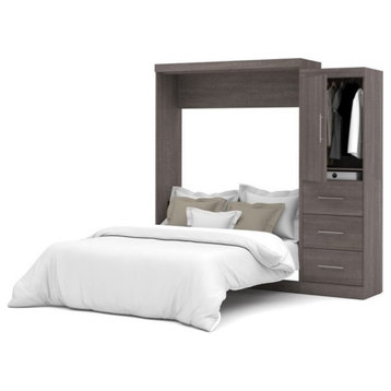 Atlin Designs 90" Transitional Wood Queen Wall Bed Kit with 3 Drawer Set in Gray