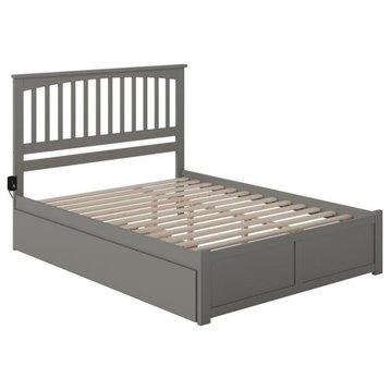 AFI Mission Queen Solid Wood Bed with Twin XL Trundle in Gray