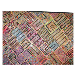 Mogul Interior - Consigned Kuch Embriodry Wall Hanging Bedroom Decor Boho Gypsy Throw - Tapestries