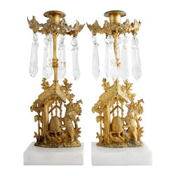 Pair of American Rococo Revival Gilt Brass and Crystal One-Light Garniture Candl - Products