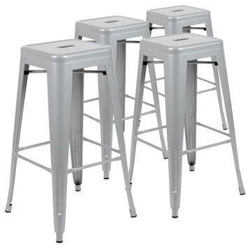 Flash Furniture 30" Industrial Metal Bar Stool in Silver (Set of 4)