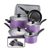 Farberware Dishwasher Safe Nonstick Aluminum 15-Piece Cookware Set, Purple