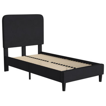 Addison Charcoal Twin Fabric Upholstered Platform Bed - Headboard with...