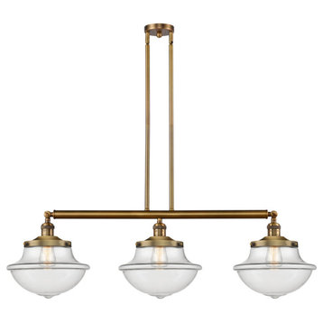 Large Oxford 3-Light Island-Light, Brushed Brass, Clear