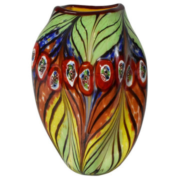 Dale Tiffany Peacock Feather Hand Blown Art Glass Vase