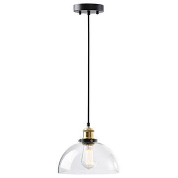Bonnie 1 Light Antique Gold and Black Clear Glass Bowl Shade Pendant