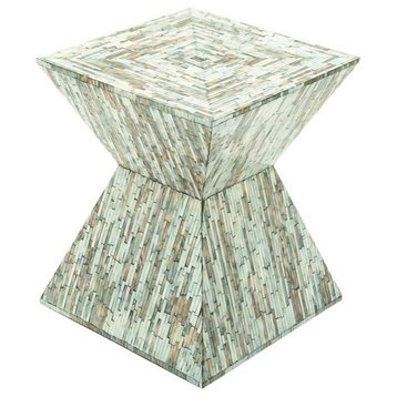 Gray Mother of Pearl Handmade Hourglass Shaped Accent Table 16" x 16" x 19"