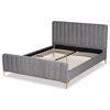 Kristiane Modern Luxe Light Gray Velvet Fabric and Gold King Platform Bed