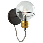 Artcraft Lighting - Martina 1 Light Wall Sconce, Black/Brushed Brass - The "Martina Collection" is so unique from a design stance. The glass is actually shaped as a bulb and the bottom glass holder is designed like the bottom of a vintage screw type bulb. The wiring has a "vintage" element since it is twisted the way Thomas Edison first introduced the bulb. The metal work is black while the glass holder is brass. The wall sconce is shown but there are many matching pieces in this collection such as a semi flush, island, chandeliers and more.