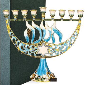 Hand Painted Enamel Menorah Candelabra With a Star of David
