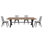 Armen Living - Glendora Island Outdoor Live Edge Dining Set Wood Silver Rope, 5-Piece Set - Transform your outdoor living area with the Island Dark Eucalyptus and Silver Rope Stackable Dining Chair from Armen Living. The Island Dining Chair features a lightweight and durable dark shade of eucalyptus wood. Its silver fishbone weave seat and back provide optimal comfort and support while providing breathability for those hot, summer days. Crafted with a durable and highly weather-resistant Eucalyptus wood frame, Island chairs offer longevity and years of enjoyment. These chairs are perfect for mixing and matching to create your ideal outdoor atmosphere. Complementing these chairs is the Glendora Outdoor Patio Live Edge Dining Table  a stunning blend of natural beauty and contemporary design. Crafted with an Eucalyptus wood tabletop featuring a wavy live edge expertly sanded down for a unique surface, this table seamlessly merges organic allure with the industrial elegance of a black metal base. Designed for outdoor endurance, it boasts water-resistant and UV-resistant features, promising steadfast resilience through changing weather conditions. The durability of Eucalyptus wood ensures longevity, making the Glendora Dining Table an ideal choice for outdoor dining spaces. The captivating combination of the live edge and sleek metal base creates a striking focal point for your patio or outdoor dining area, elevating your outdoor aesthetic with organic elegance and modern design. Enrich your outdoor living space with the Island Dining Chairs and Glendora Dining Table  a combination of refined charm, alluring aesthetics, and enduring durability. Invest in quality outdoor furniture that seamlessly blends natural elements with contemporary design, creating a harmonious balance for your modern outdoor living.