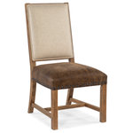 Hooker Furniture - Big Sky Side Chair - Inspired by the natural beauty of the American wilderness landscapes, the Big Sky Side Chair is tactile, rustic and relaxing. Featuring a contrasting warm brown leather seat, a fabric back in Evere Cream and a crosshatch design on the back in the charcoal Furrowed Bark, the chair has wood legs and a stretcher finished in Vintage Natural, a warm color over Hickory Veneers.