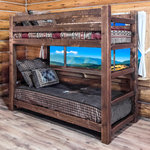 Montana Woodworks - Homestead Collection Twin Over Twin Bunk Bed, Stain and Clear Lacquer Finish - From Montana Woodworks , the largest manufacturer of handcrafted, heirloom quality rustic furnishings in America comes the Homestead Collection line of furniture products. Handcrafted in the mountains of Montana using solid, American grown wood, the artisans rough saw all the timbers and accessory trim pieces for a look uniquely reminiscent of the timber-framed homes once found on the American frontier. The Homestead bunk bed by Montana Woodworks  is a classic of design and build. Skilled craftsmen patiently craft and hand assemble each sub assembly ensuring the bed will last a lifetime. Mortise and tenon joinery throughout. For safety reasons, the upper and lower bunks cannot be separated. Headroom between lower and upper bunks is approximately 44 inches. Headboard and footboard feature a built in ladder. Maximum mattress thickness for top bunk is 8" Some assembly required. 20-year limited warranty included at no additional charge. This item comes professionally finished with a premium grade stain and lacquer finish.